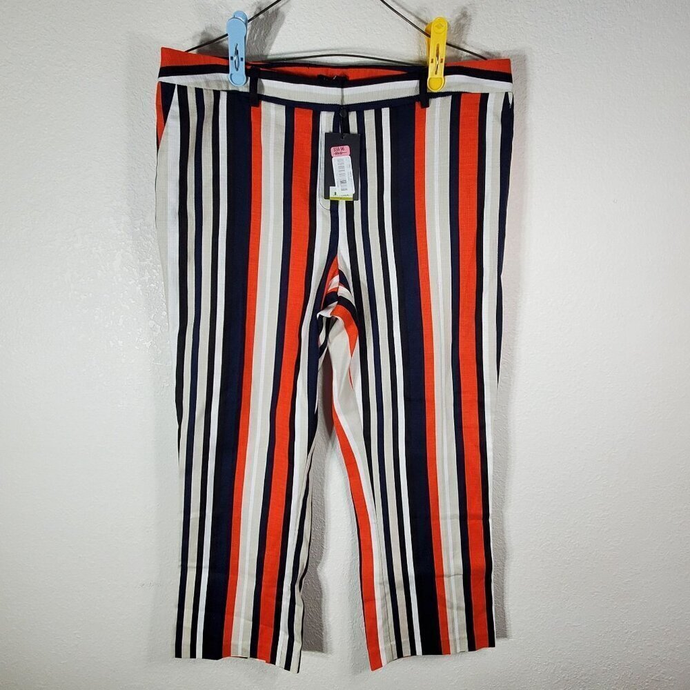 Jones New York Striped Cropped Pants Womens Size 14 Orange/White/Navy NWT